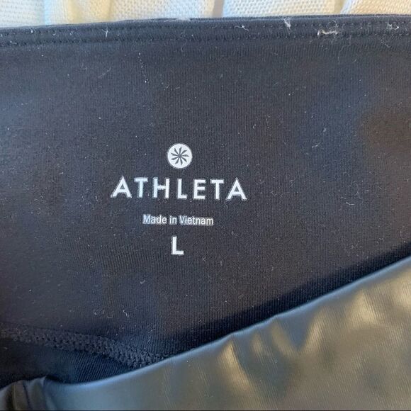 Black Leggings Athleta Gleam Chaturanga To Town Faux Vegan Leather Front Panel L - Picture 5 of 6